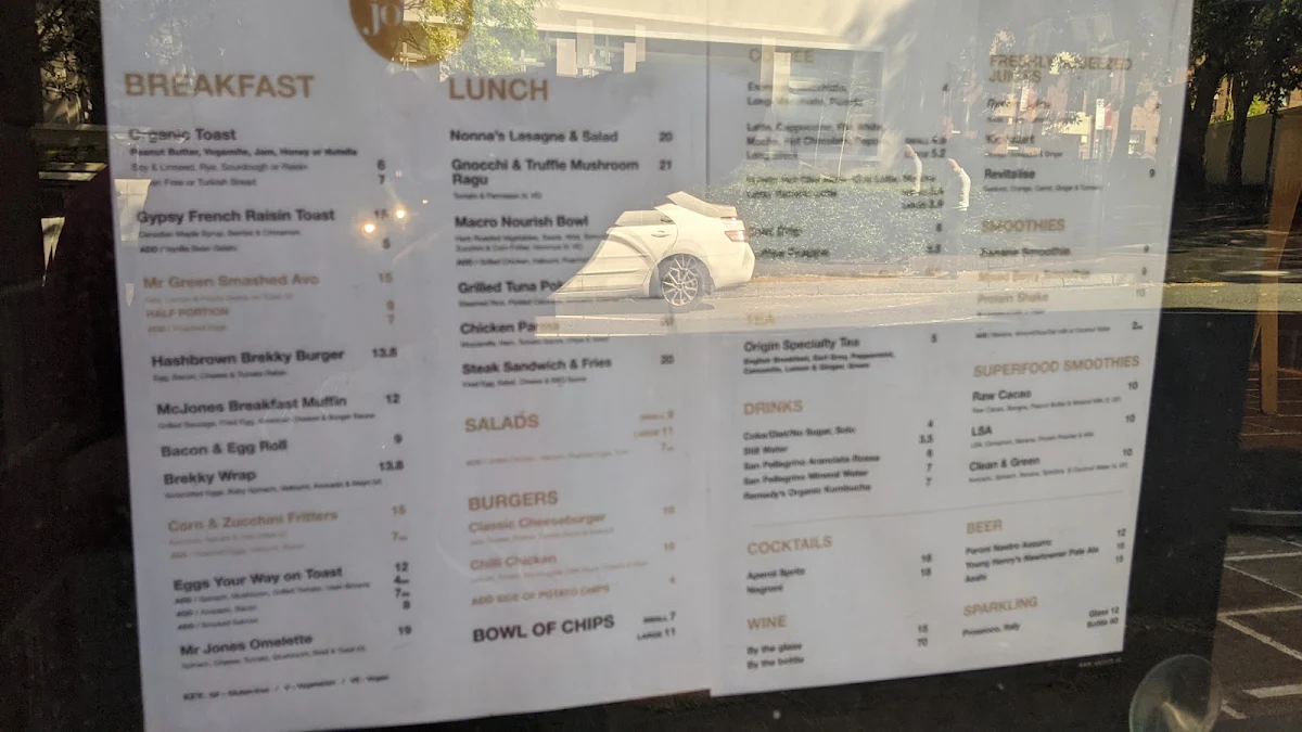 Menu, Mr Jones Cafe