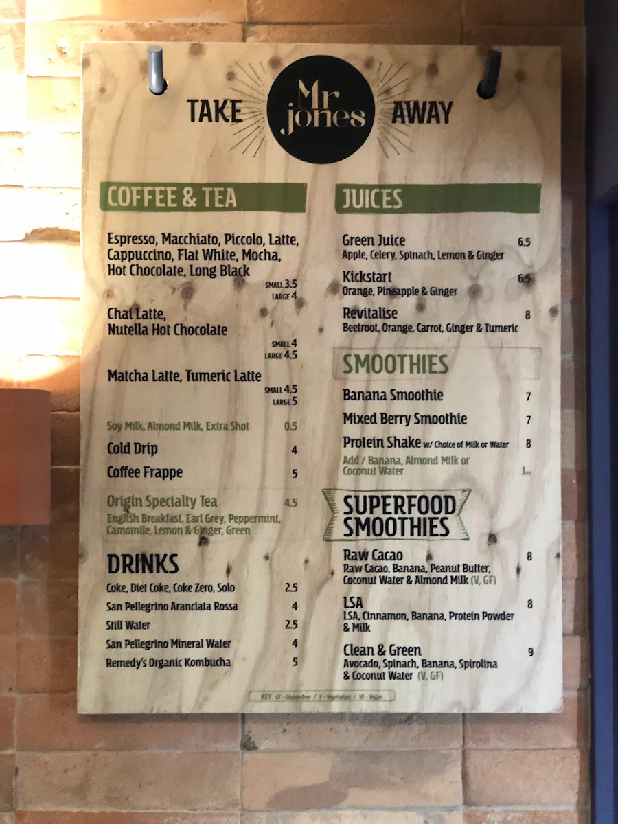 Menu, Mr Jones Cafe