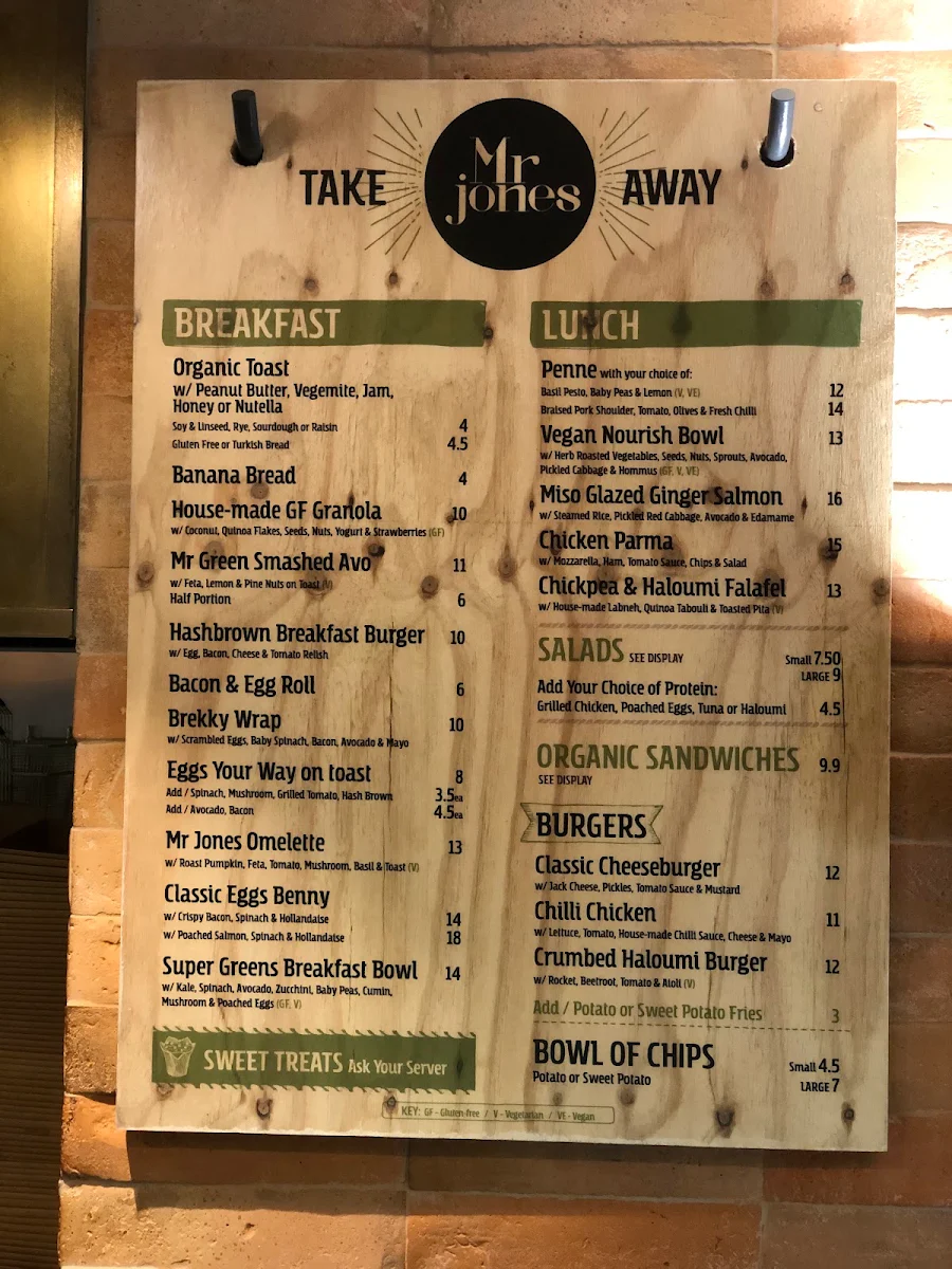 Menu, Mr Jones Cafe