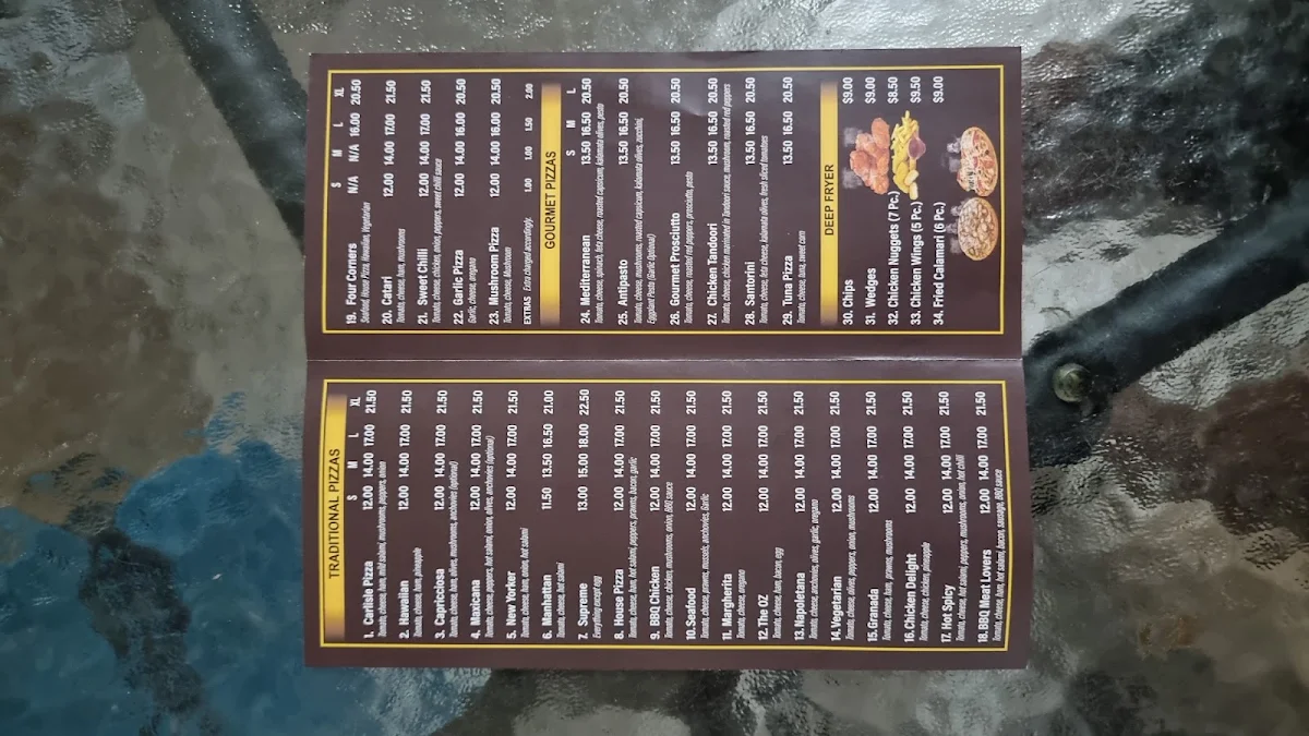 Menu, Carlisle Pizza