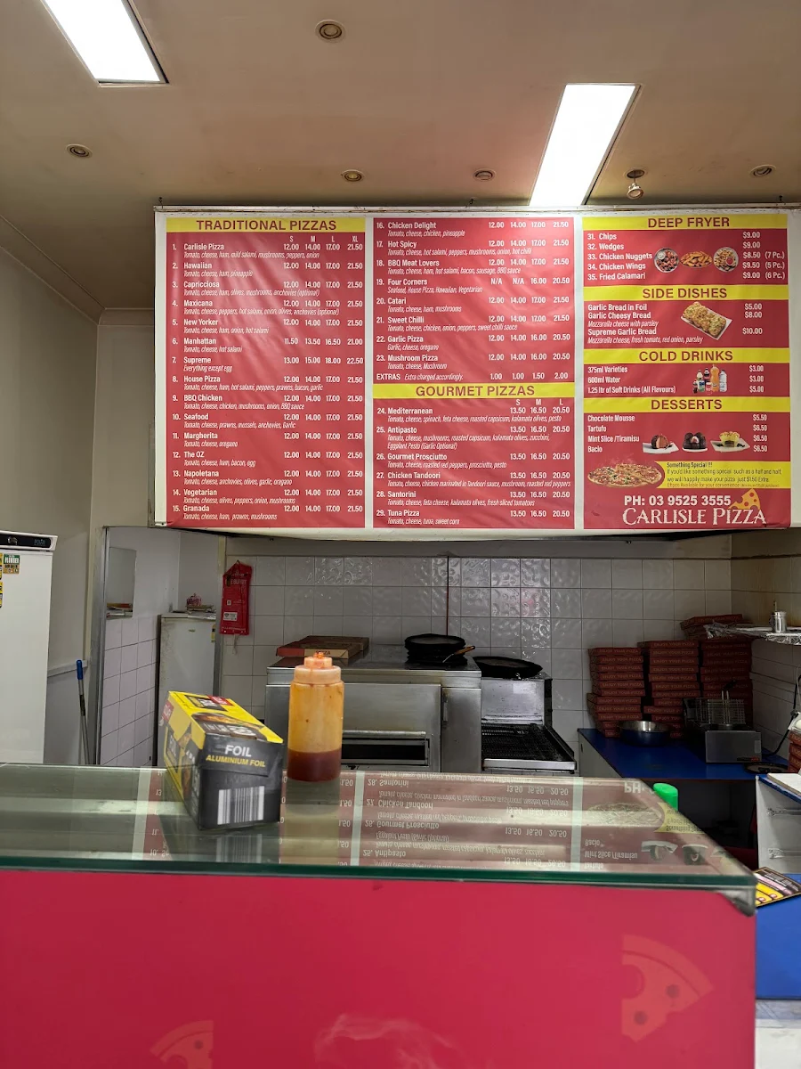 Menu, Carlisle Pizza