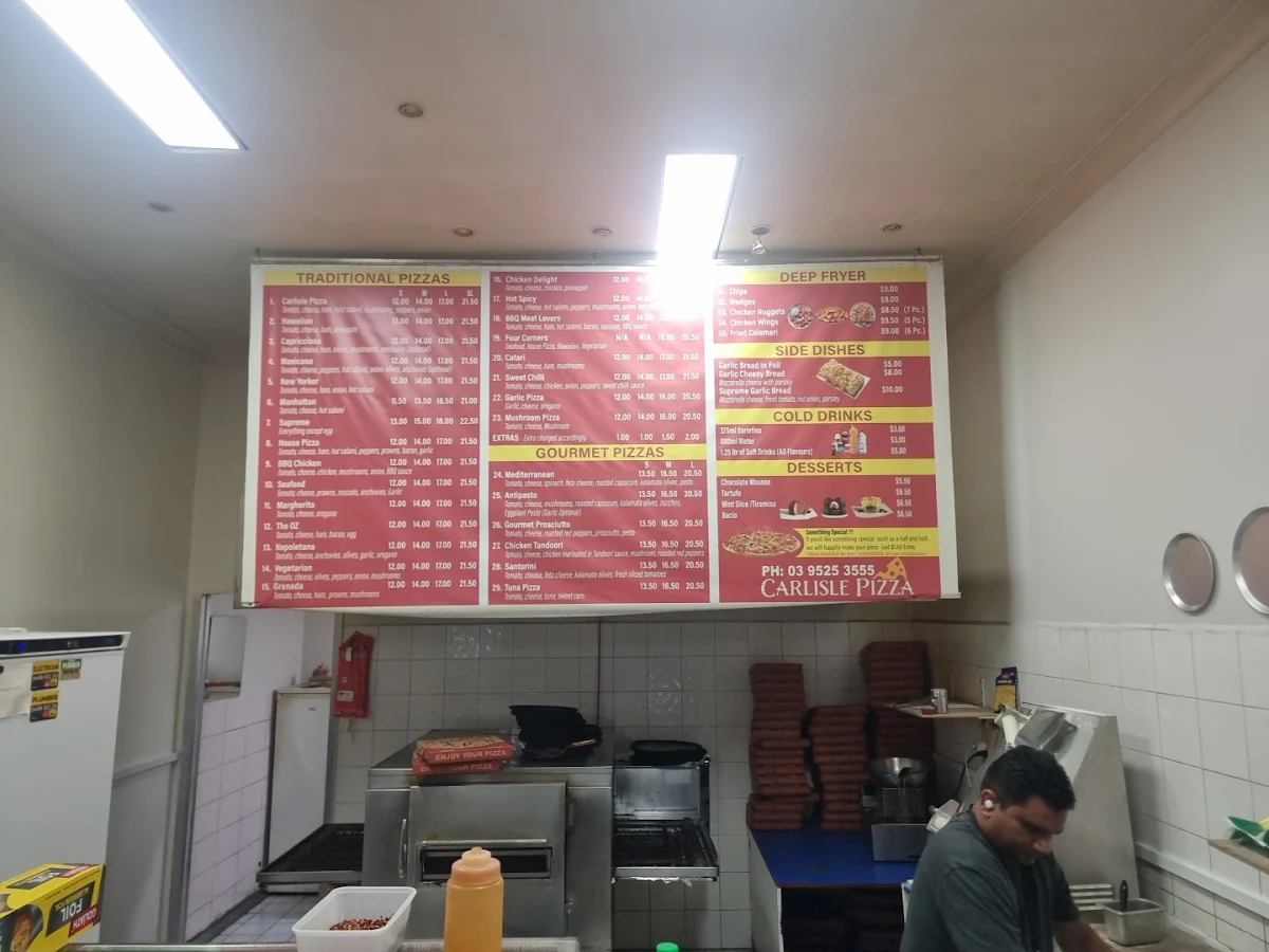 Menu, Carlisle Pizza