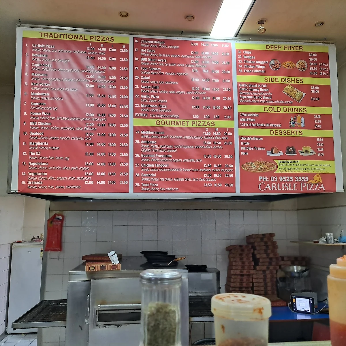 Menu, Carlisle Pizza