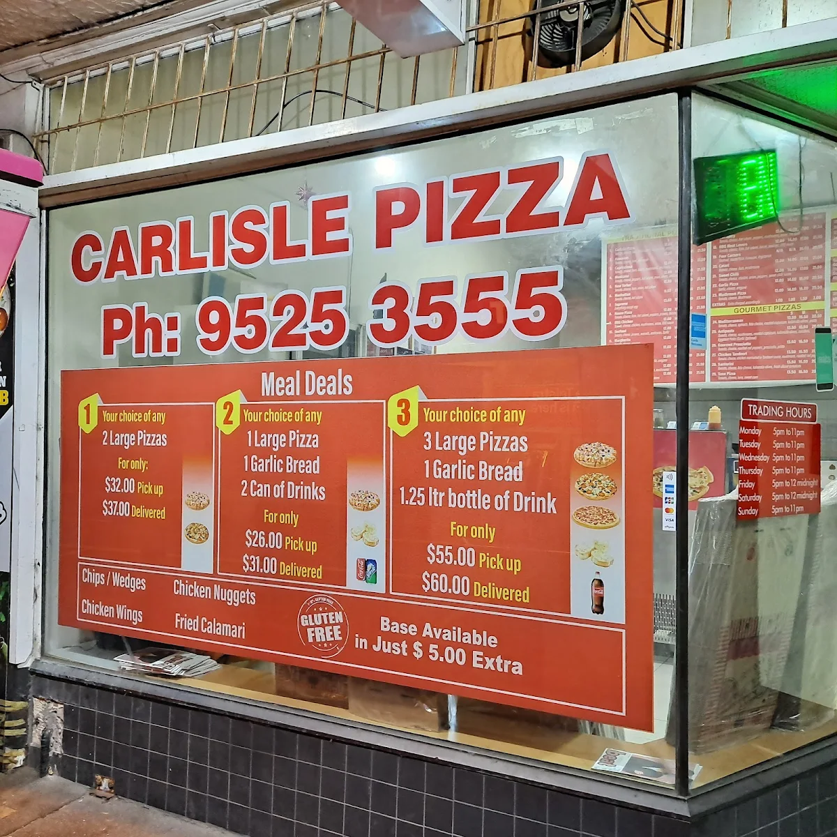 Menu, Carlisle Pizza