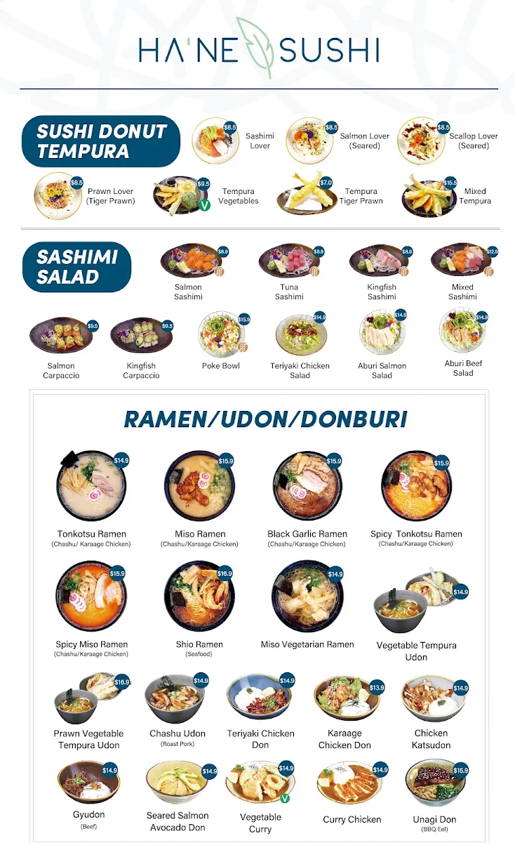 Menu, Hane Sushi
