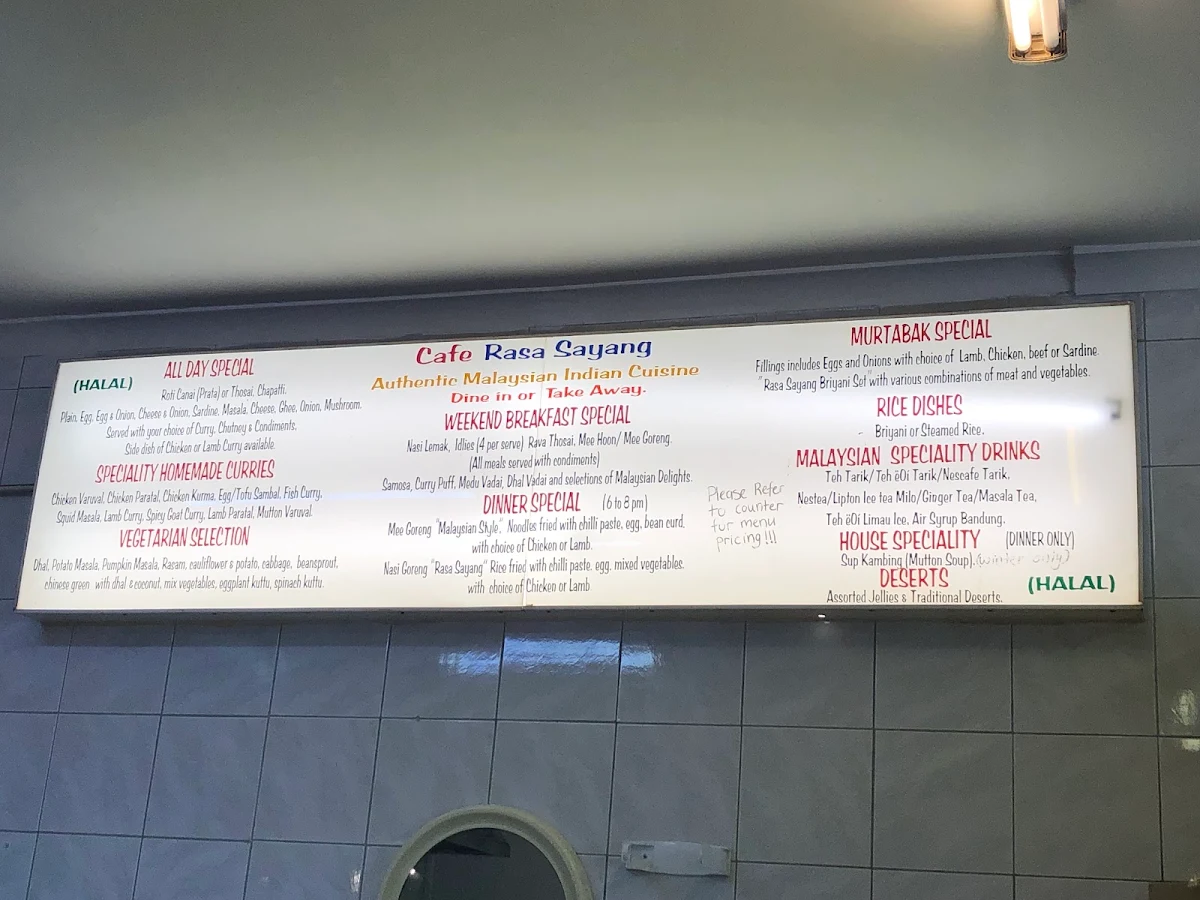 Menu, Cafe Rasa Sayang