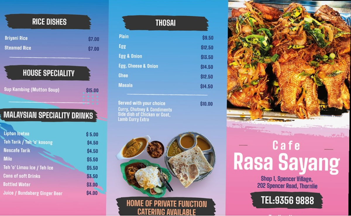 Menu, Cafe Rasa Sayang