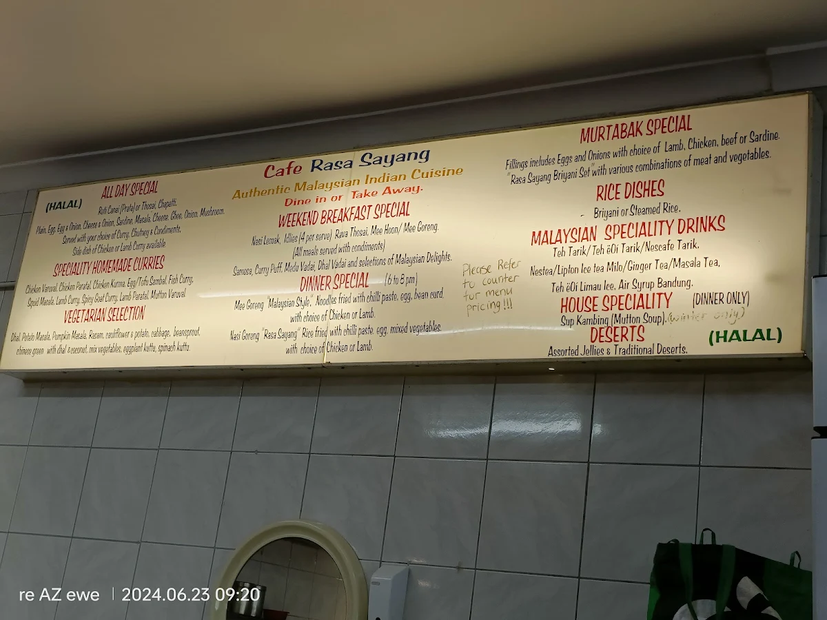 Menu, Cafe Rasa Sayang