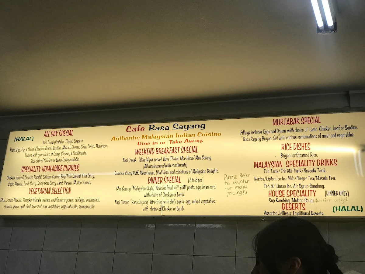 Menu, Cafe Rasa Sayang