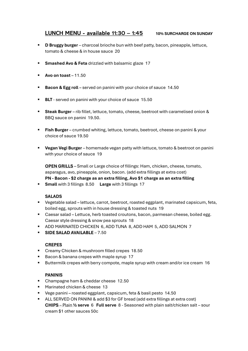 Menu, Gallery 5 Cafe
