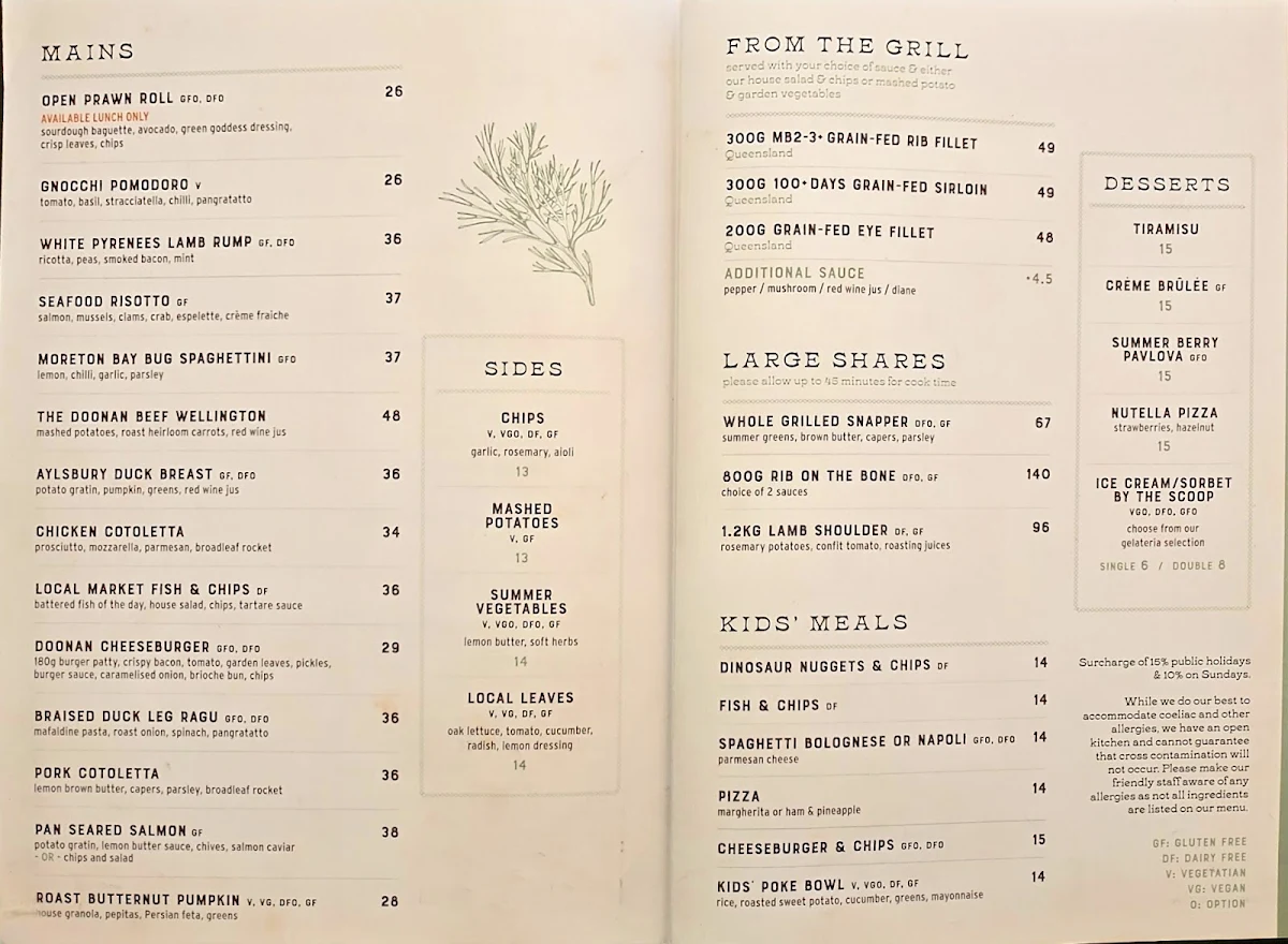 Menu, The Doonan