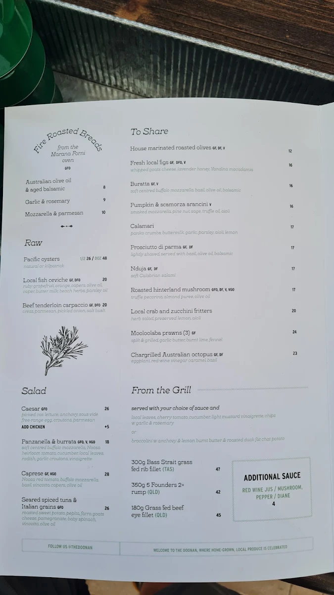 Menu, The Doonan