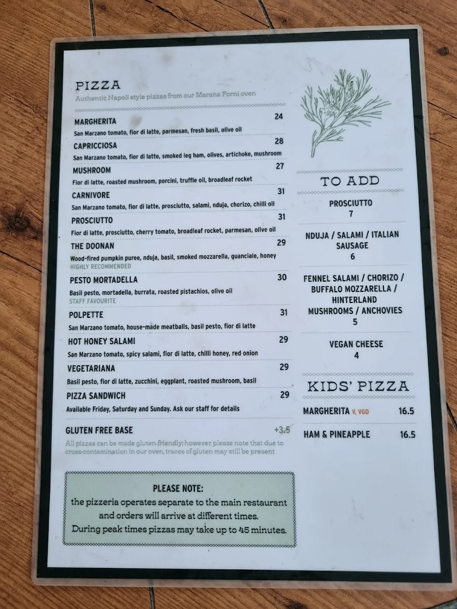 Menu, The Doonan