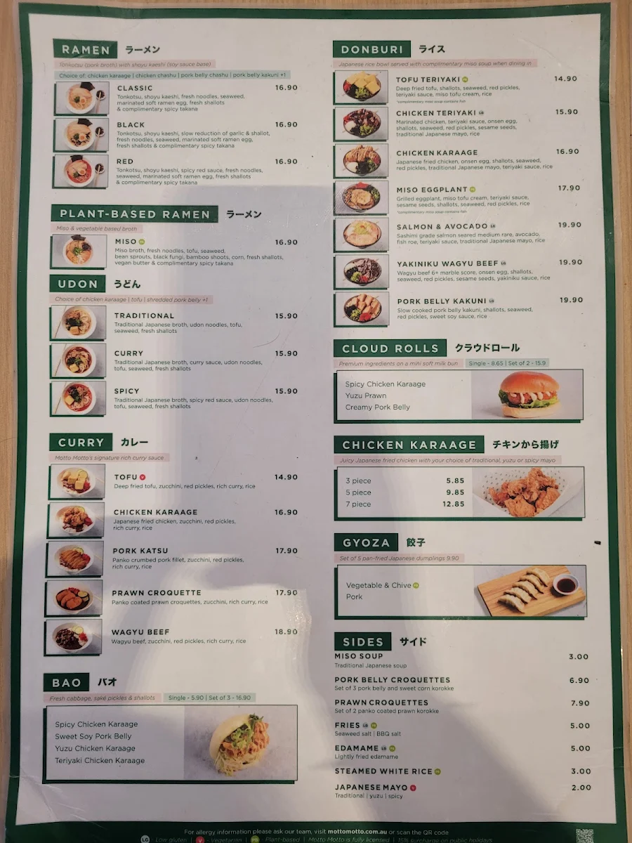 Menu, Motto Motto Japanese Kitchen - Chermside