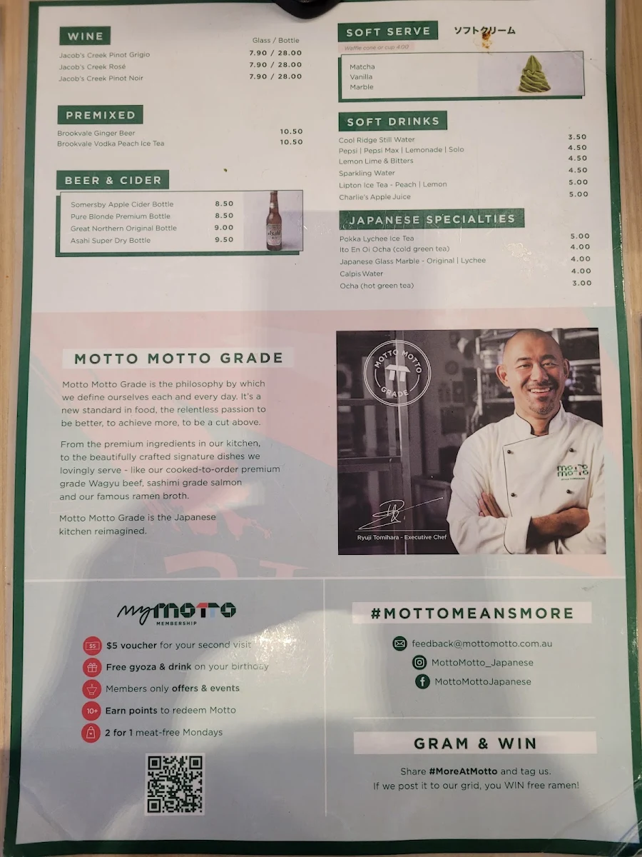 Menu, Motto Motto Japanese Kitchen - Chermside