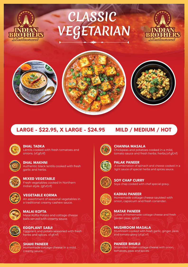 Menu, Indian Brothers Taringa