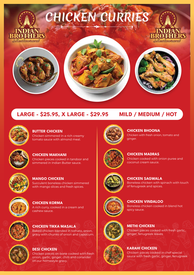 Menu, Indian Brothers Taringa