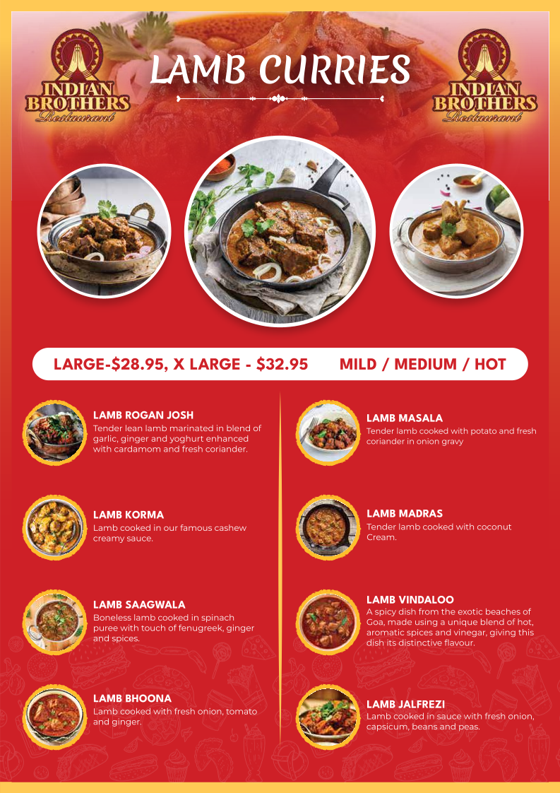 Menu, Indian Brothers Taringa