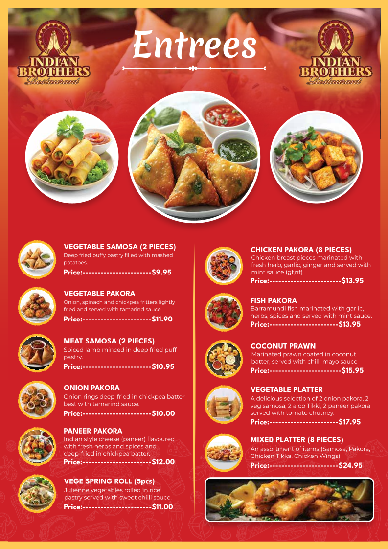 Menu, Indian Brothers Taringa