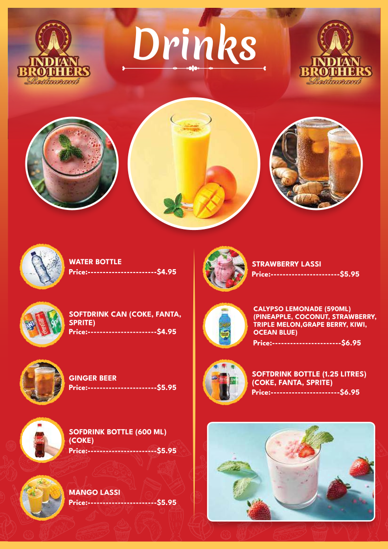 Menu, Indian Brothers Taringa