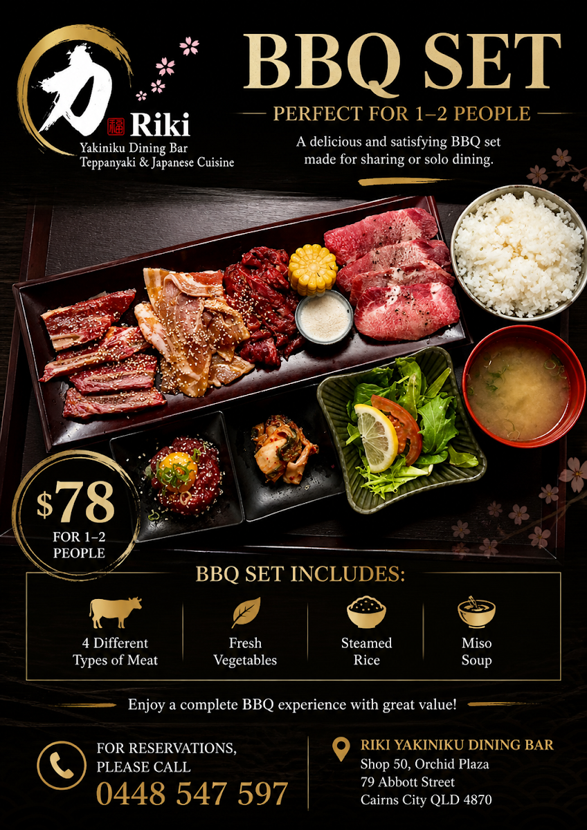 Menu, Cairns Riki Japanese BBQ Restaurant