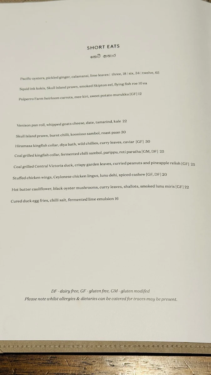 Menu, Many Little Bar & Dining