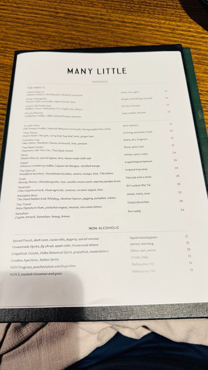 Menu, Many Little Bar & Dining
