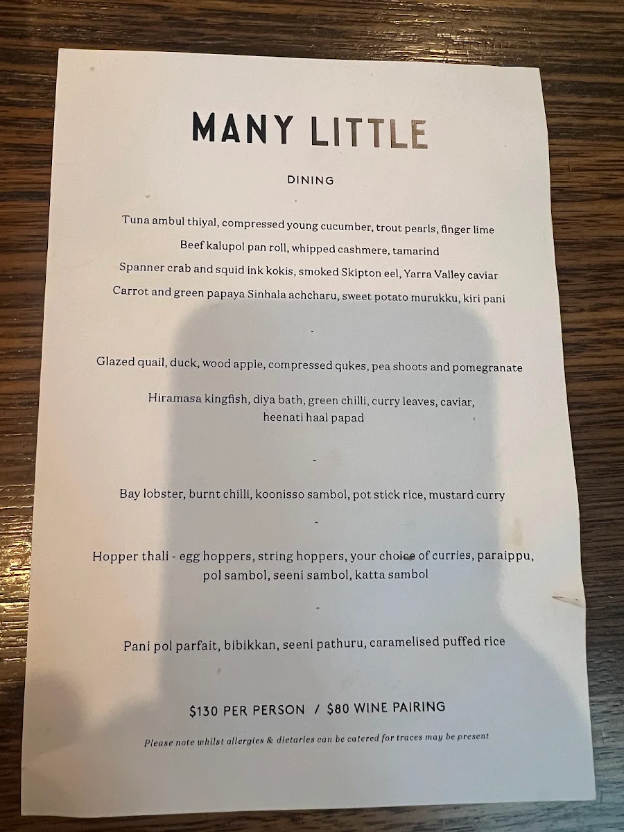 Menu, Many Little Bar & Dining