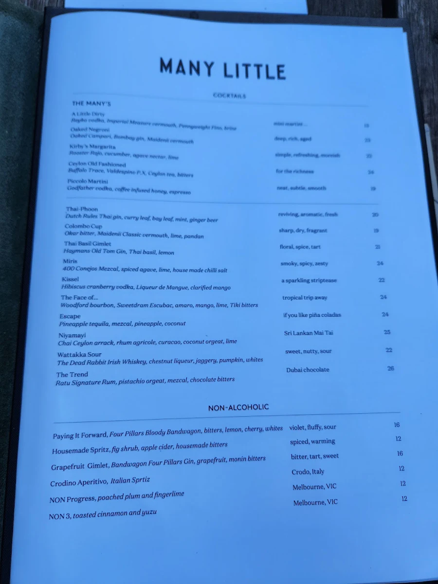 Menu, Many Little Bar & Dining