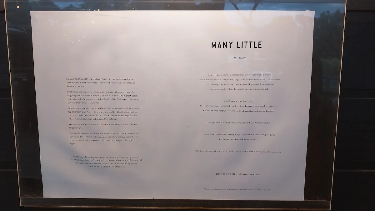 Menu, Many Little Bar & Dining