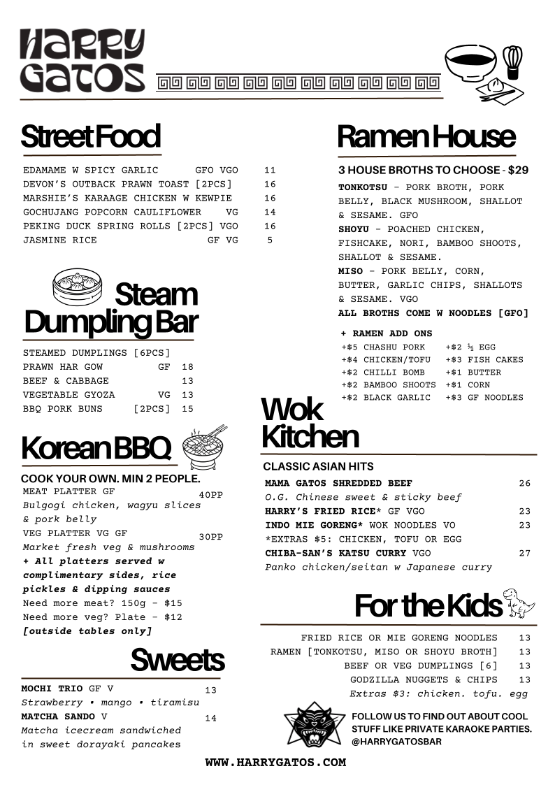 Menu, Harry Gatos
