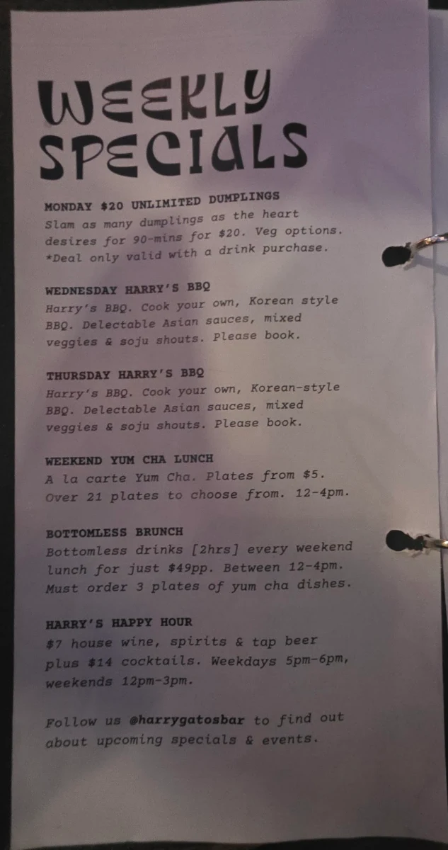 Menu, Harry Gatos