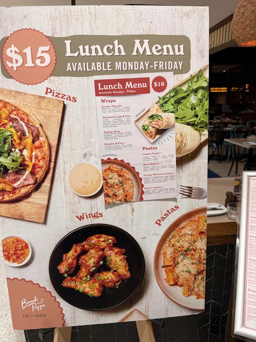 Menu, Bondi Pizza