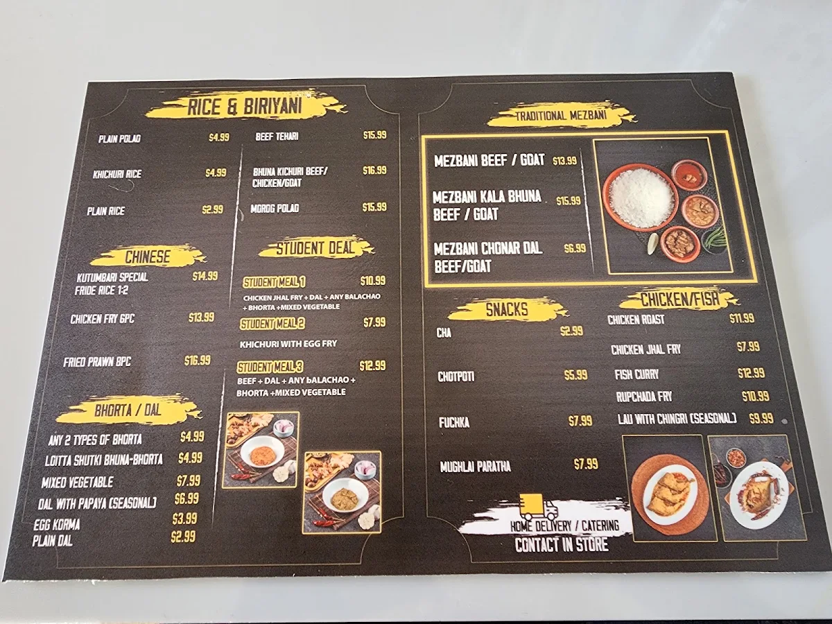 Menu, Kutumbari Restora