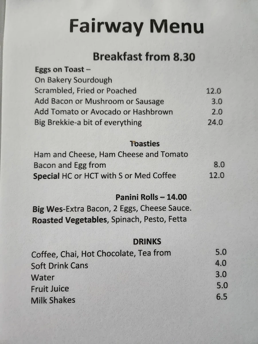 Menu, Fairway Coffee & Eatery