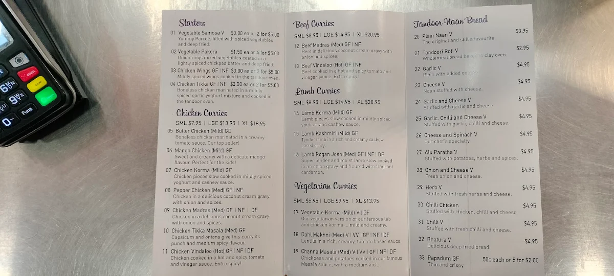 Menu, Get Curried