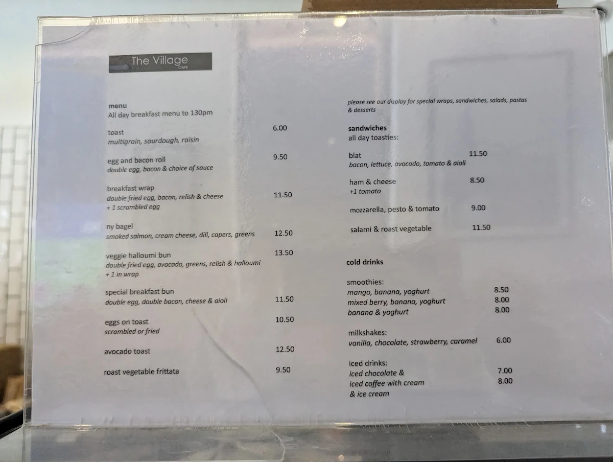 Menu, The Village Mosman