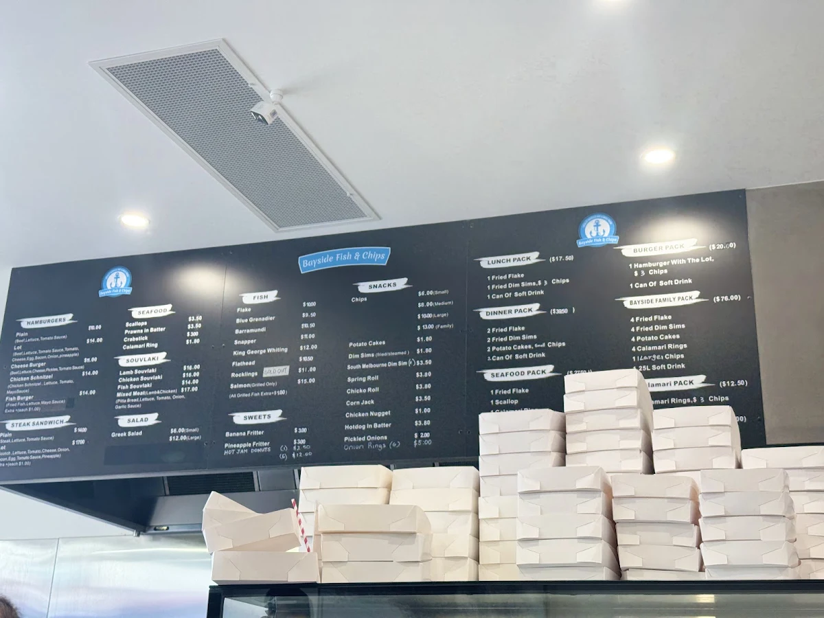Menu, Bayside Fish & Chips