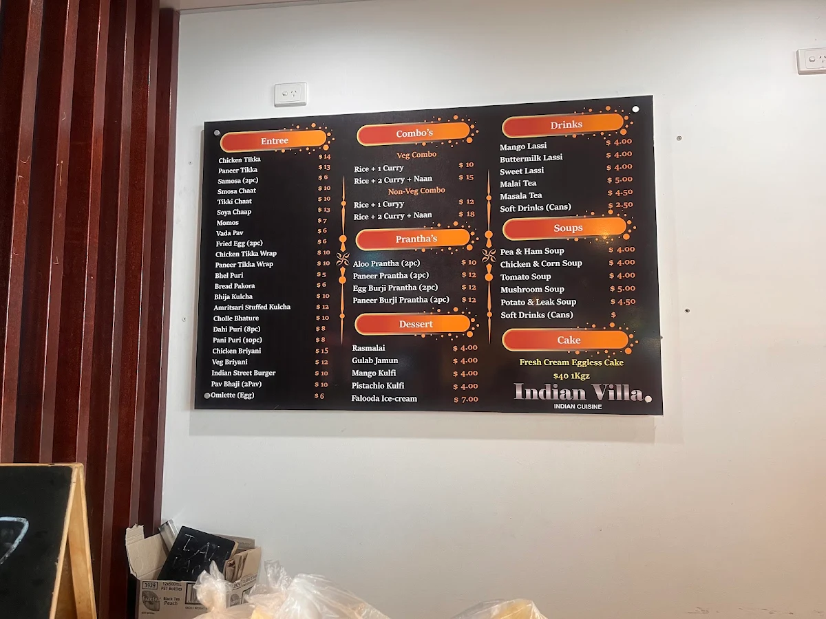 Menu, Indian Villa