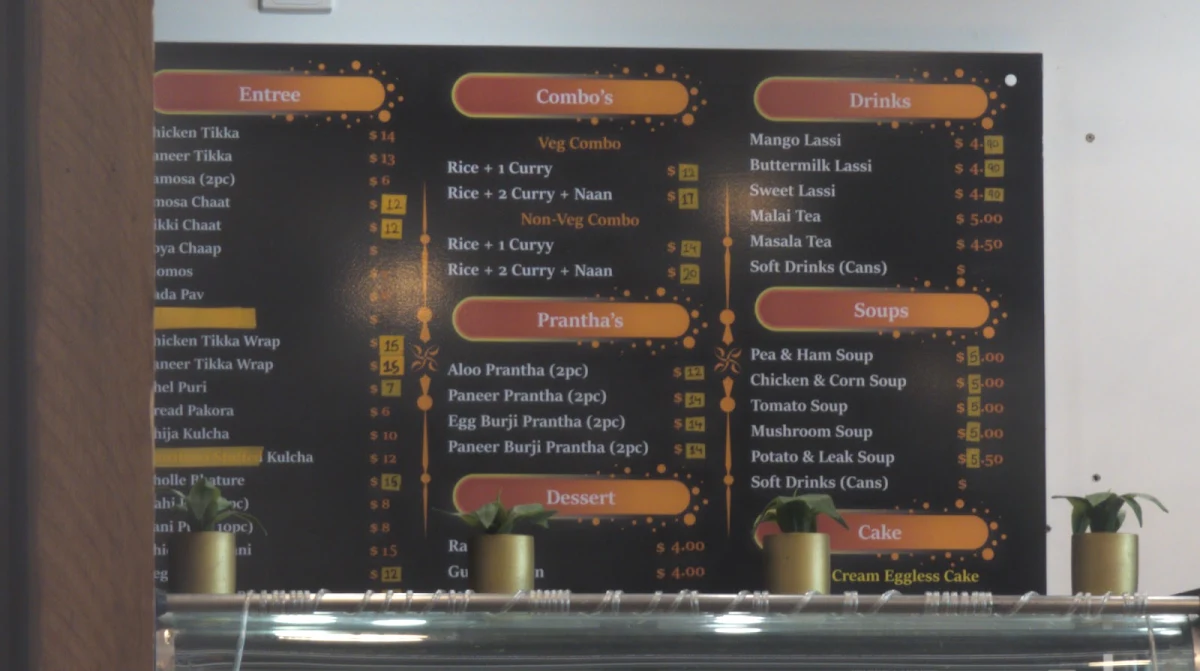 Menu, Indian Villa
