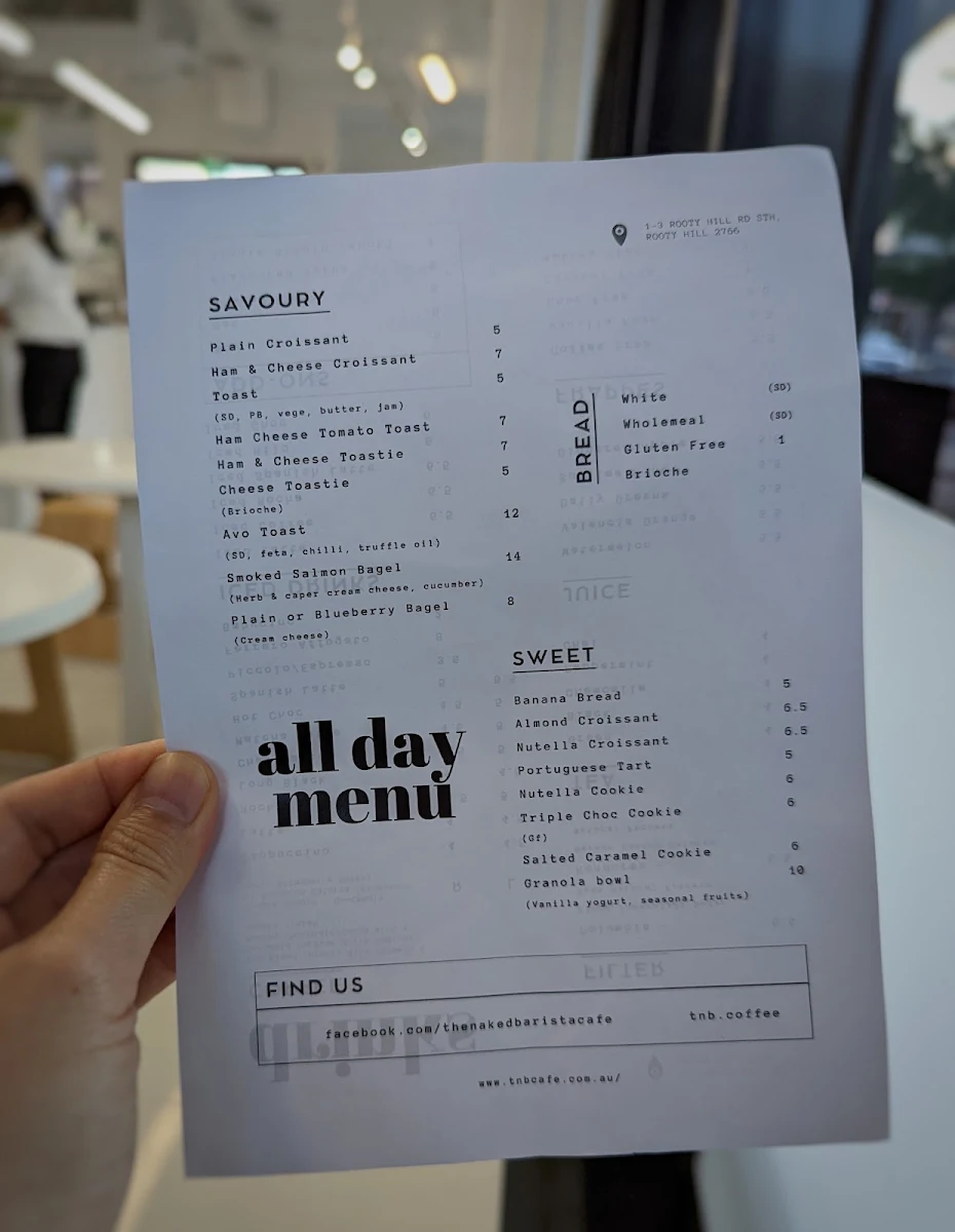 Menu, TNB Cafe