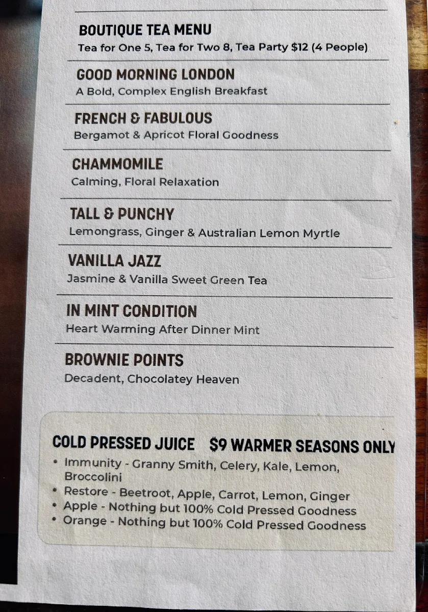 Menu, Monty's Fusions