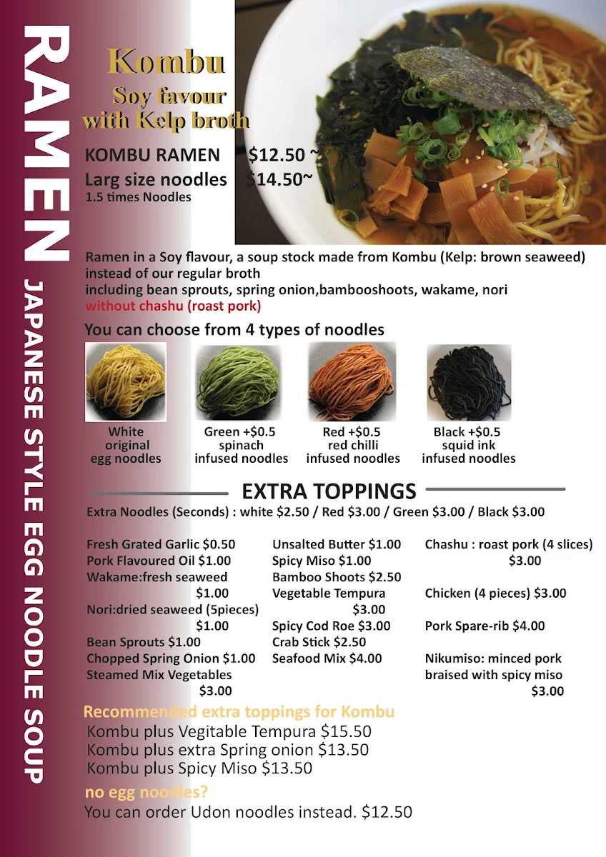 Menu, NAO Japanese Ramen