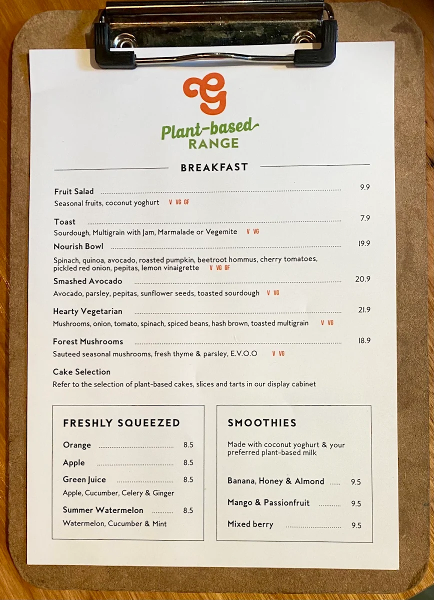 Menu, The Groove Train Greensborough