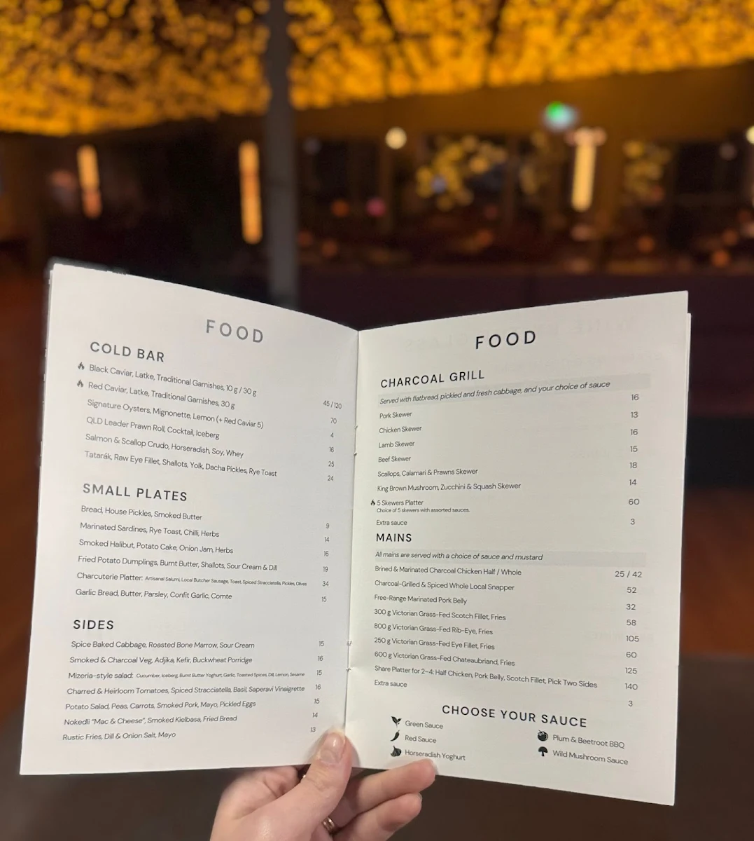Menu, Dacha Bar & Grill