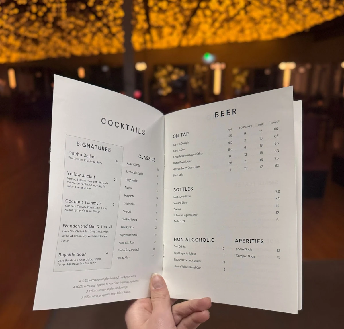 Menu, Dacha Bar & Grill