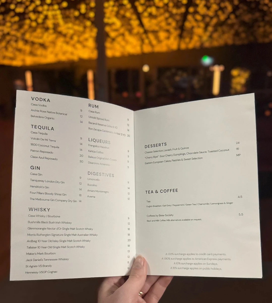 Menu, Dacha Bar & Grill