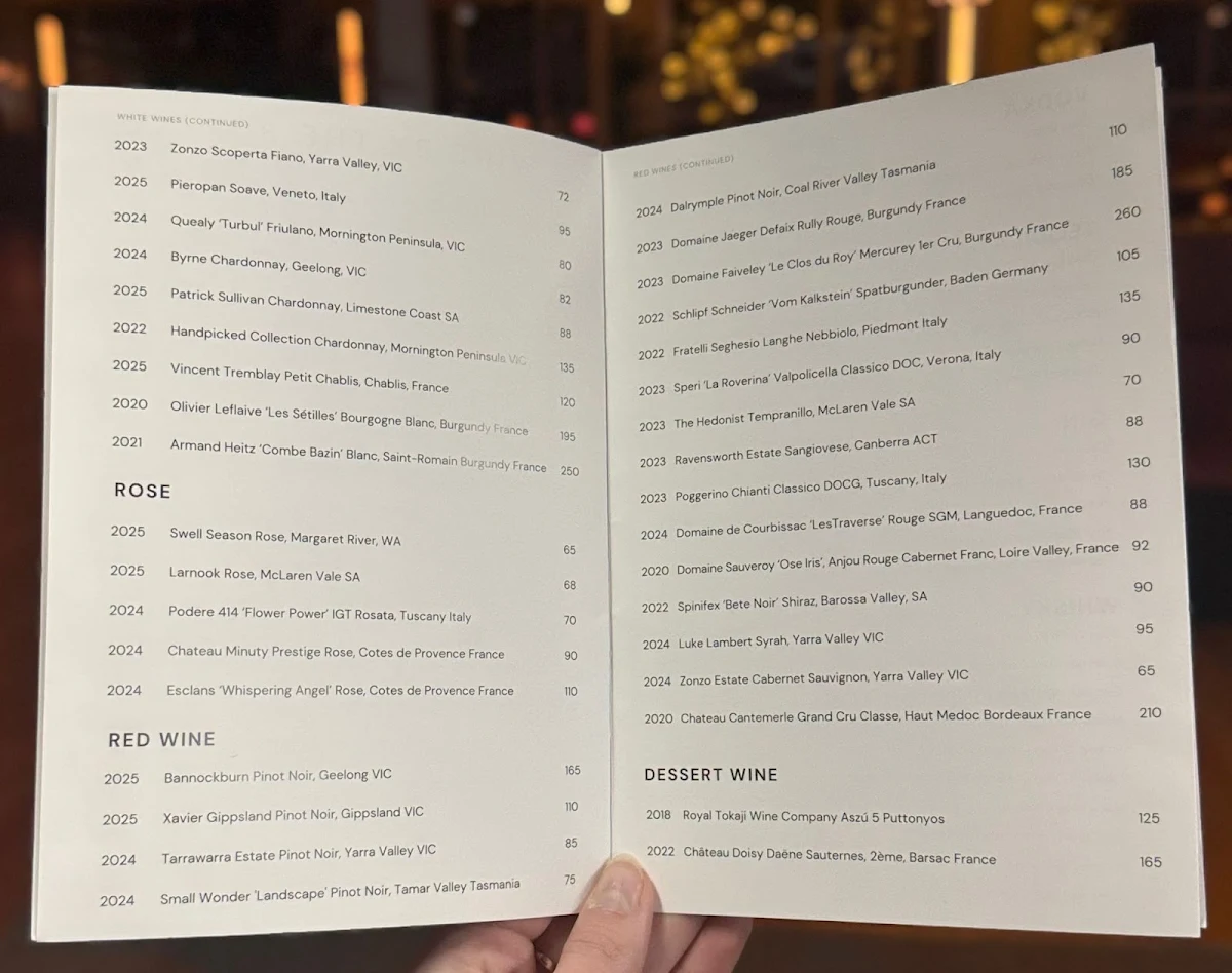 Menu, Dacha Bar & Grill