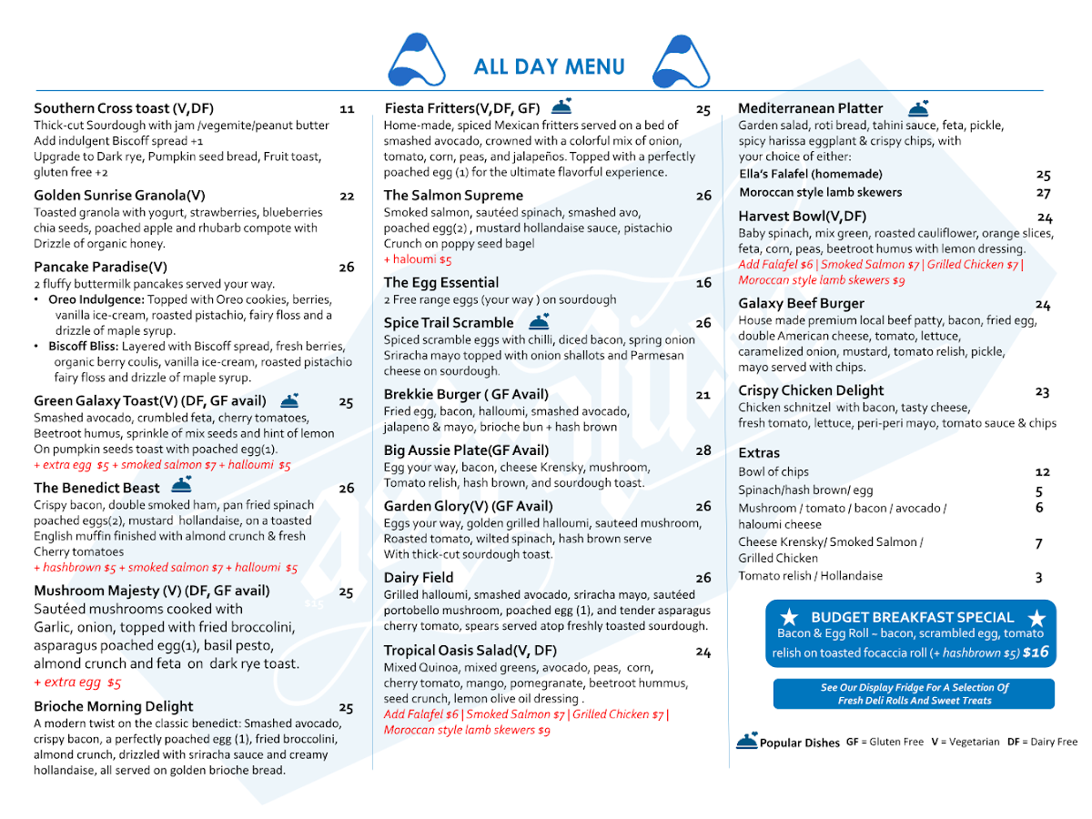 Menu, Astroluxe Cafe