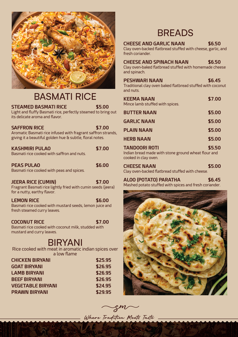 Menu, Spice Master Indian Cuisine & Cafe